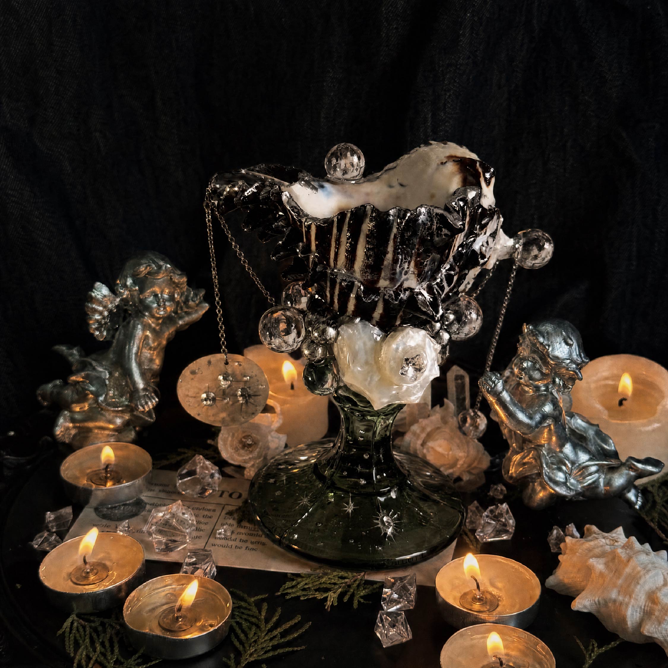 Sacred Nocturne Artisanal Black Spiny Shell Trinket Jewelry & Candle Holder - Handcrafted 1 PC