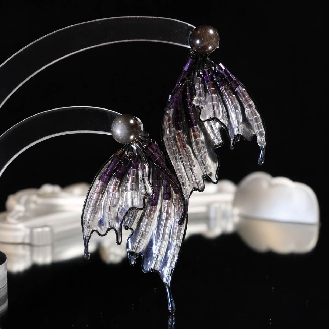 Oriental Ink Tide | Mermaid Tail & Fairy Wing Resin Earrings - Handcrafted 1 PC