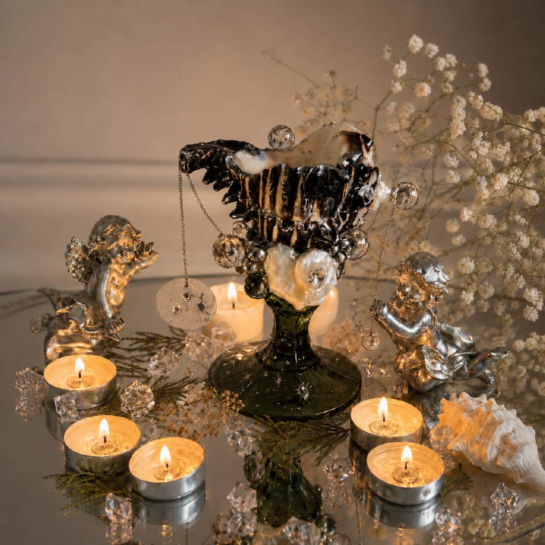 Nocturnal Tides: Artisanal Black Murex Shell Jewelry & Candle Holder - Handcrafted 1 PC