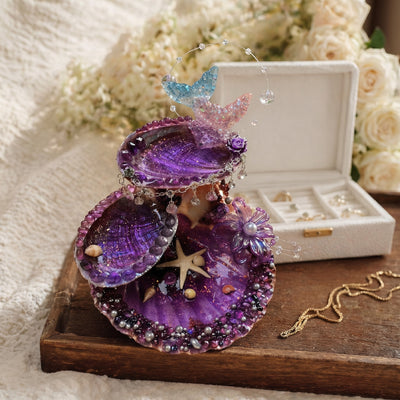 Lavender Shimmer Mermaid Petite 3-Tier Jewelry Tray - Handcrafted 1 PC