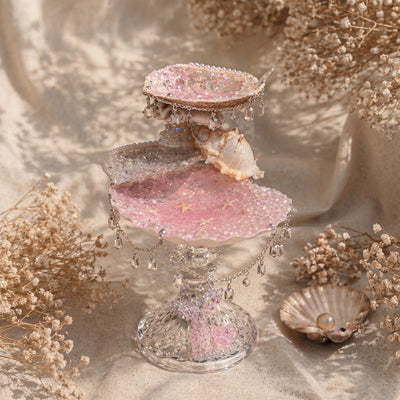 Sea Breeze Glittering Shell Mermaid Petite Double-Tier Jewelry Tray - Handcrafted 1 PC