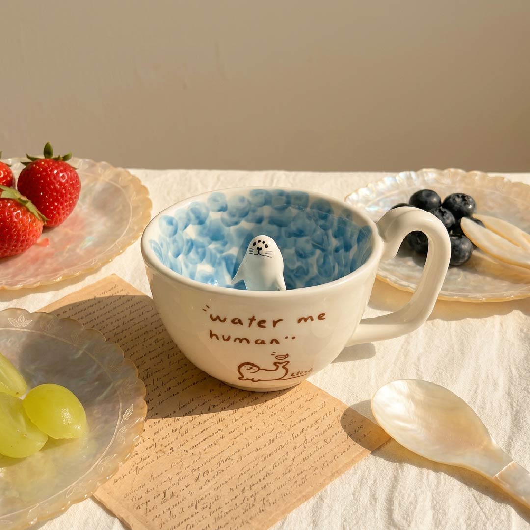 Hidden Seal Inside Ceramic Mug & Coffee Cup - Handcrafted 1 PC