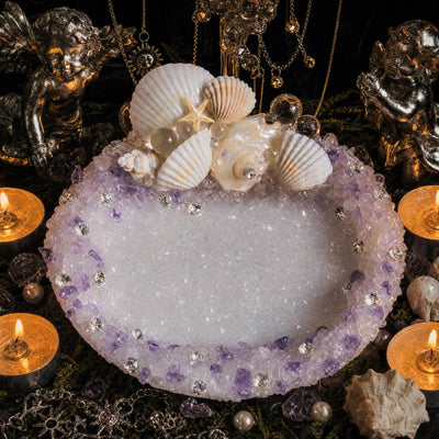 Siren’s Amethyst Handmade Purple Seashell Jewelry & Candle Holder - Handcrafted 1 PC
