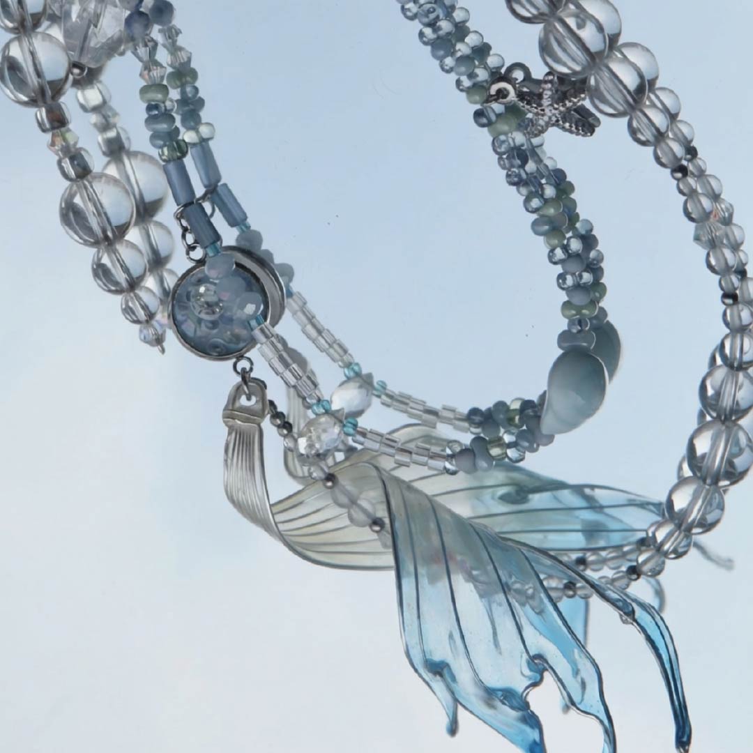 Mermaid’s Relic | Mermaid Tail & Fairy Wing Resin Double-Layer Necklace - Handcrafted 1 PC