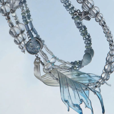 Mermaid’s Relic | Mermaid Tail & Fairy Wing Resin Double-Layer Necklace - Handcrafted 1 PC
