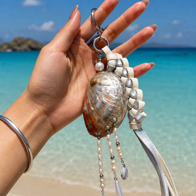 Io Iridescence | Red Abalone & Braided Ribbon Charm - Handcrafted 1 PC