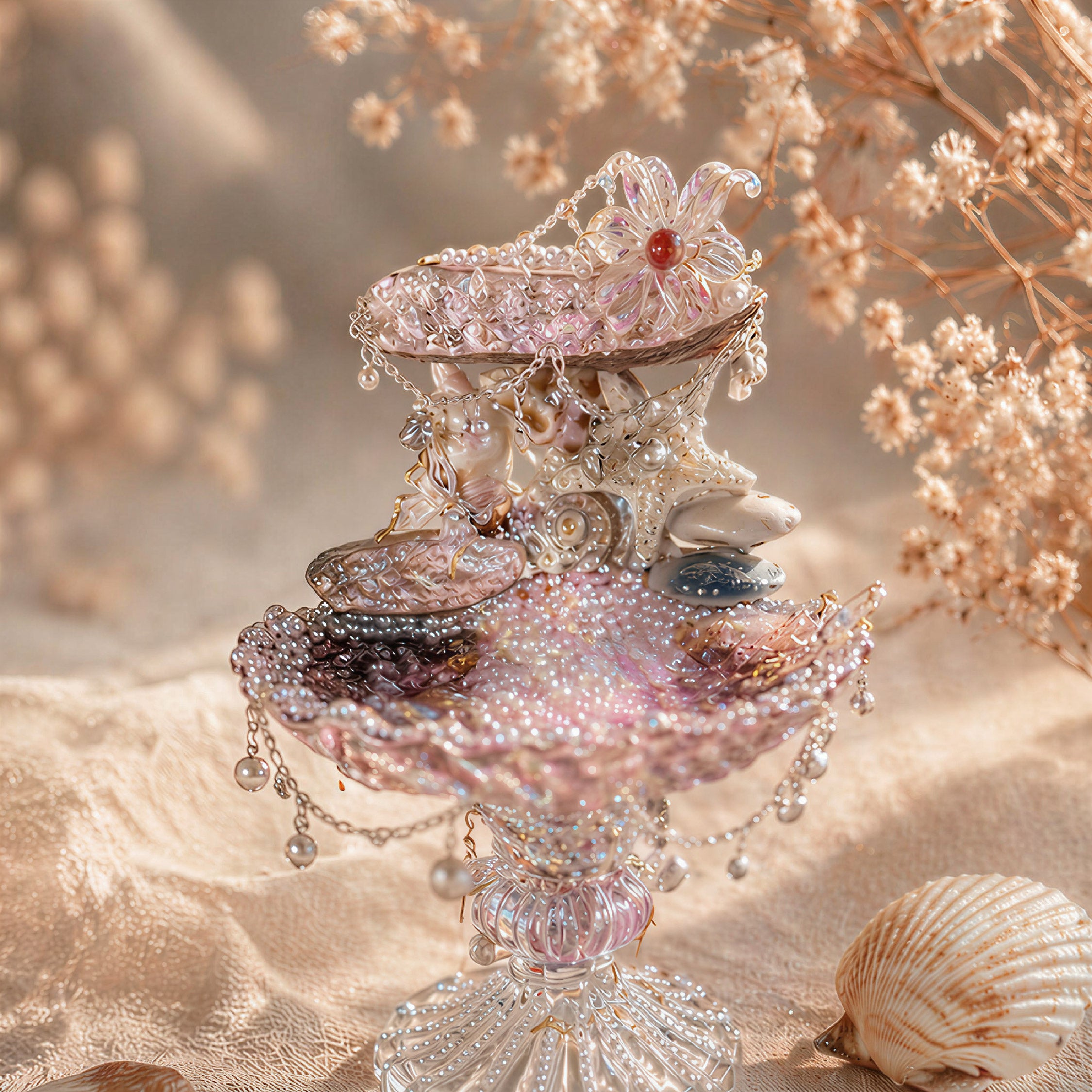 Ocean Whispers Mermaid Secret Double-Tier Jewelry Tray - Handcrafted 1 PC