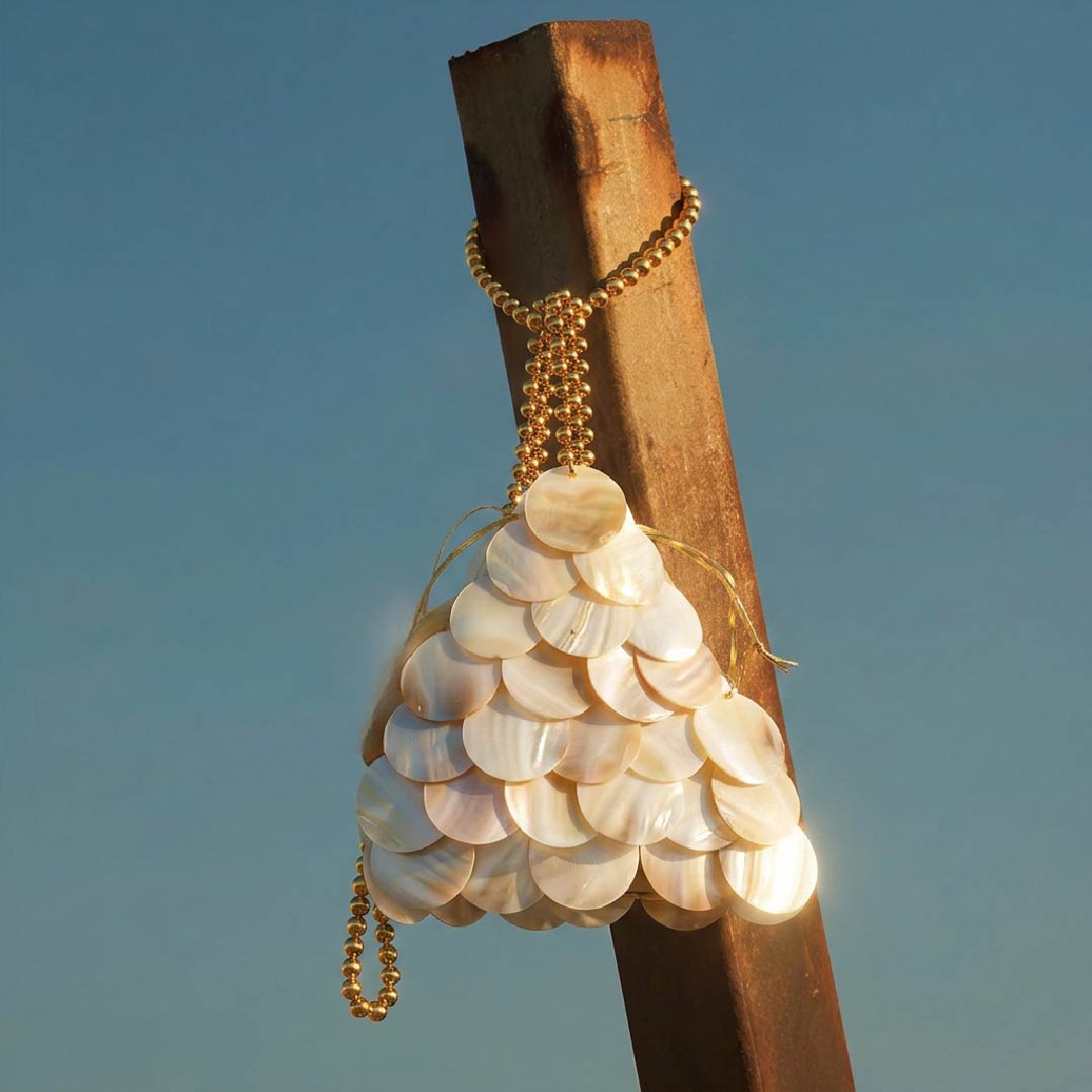Ivory Shell Payette Triangle Bag - Handcrafted 1 PC