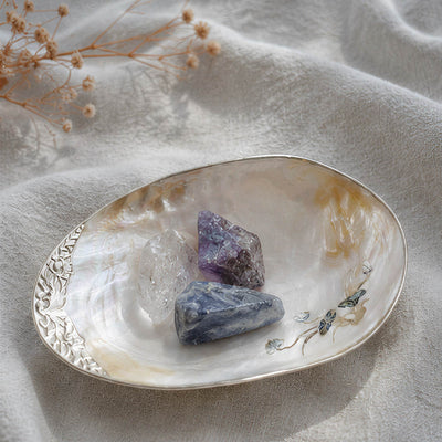 Lotus Symbol Symbol Giant Mother of Pearl Seashell Dish - Handcrafted 1 PC