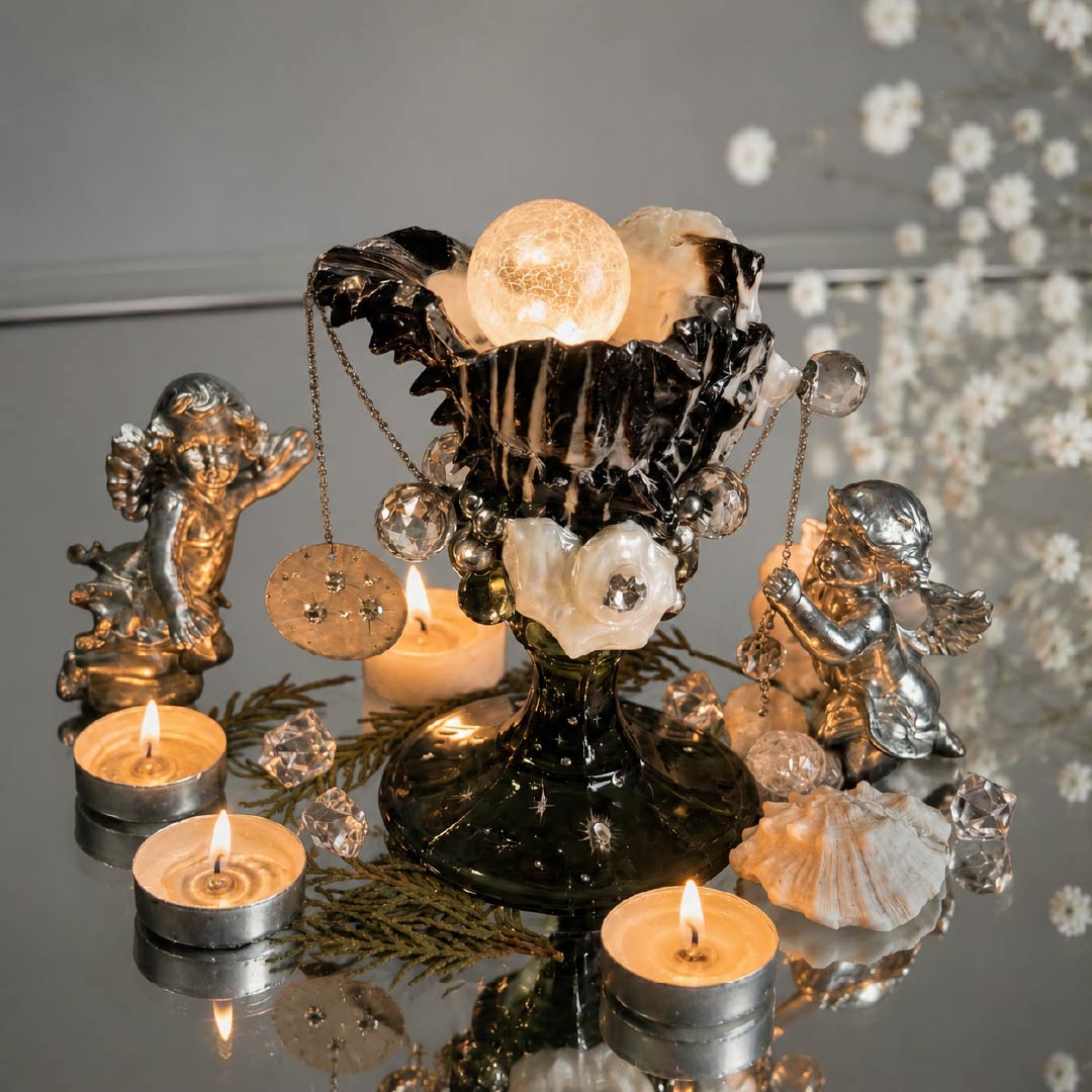 Nocturnal Tides: Artisanal Black Murex Shell Jewelry & Candle Holder - Handcrafted 1 PC