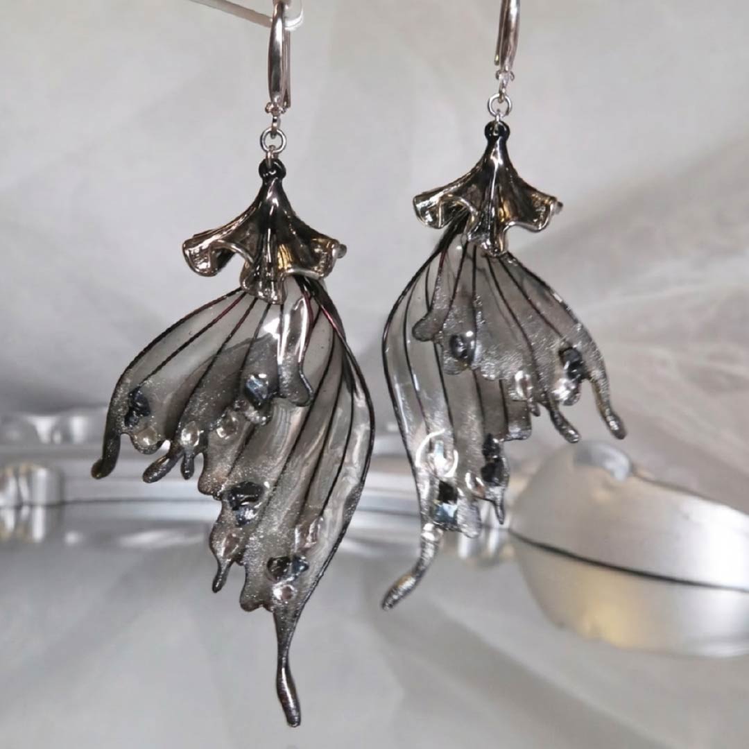 Moonlit Shadow | Mermaid Tail & Fairy Wing Resin Earrings - Handcrafted 1 PC