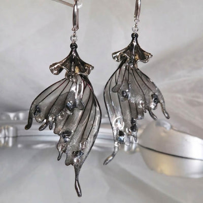 Moonlit Shadow | Mermaid Tail & Fairy Wing Resin Earrings - Handcrafted 1 PC