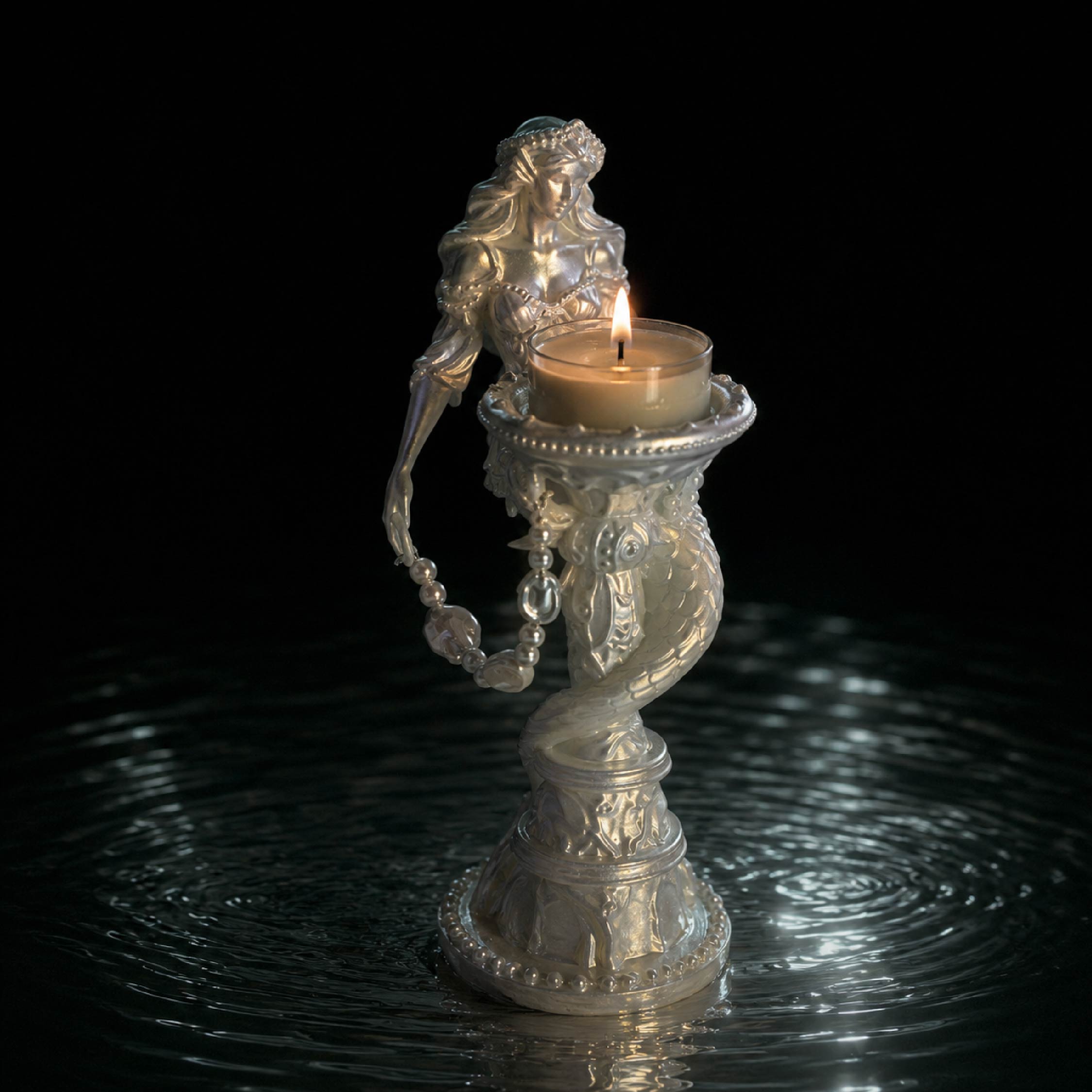 Vintage Mermaid’s Liquid-Pearl Resin Jewelry Tray & Candle Holder - Handcrafted 1 PC