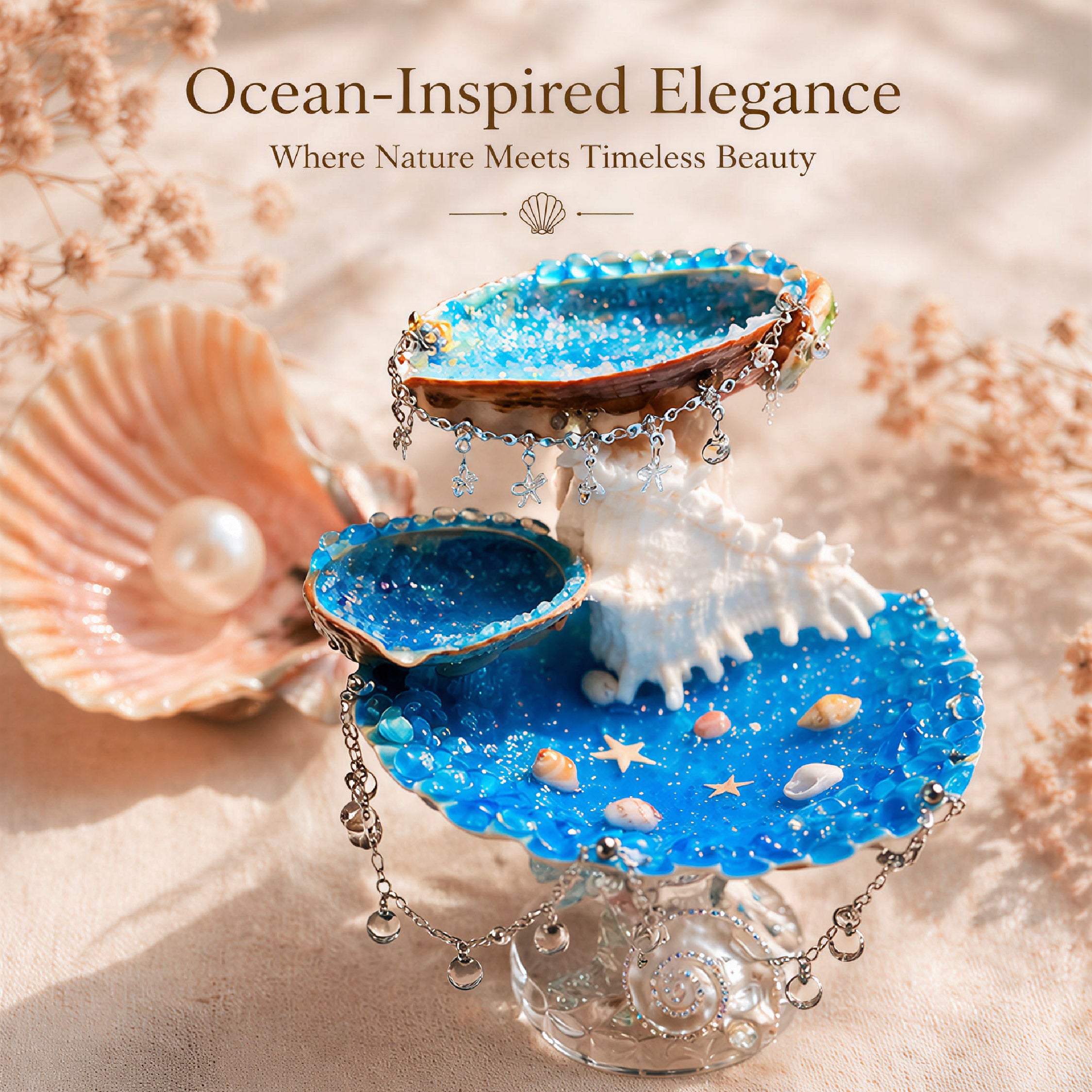 Echo of the Conch Mermaid Double-Tier Jewelry Tray - Handcrafted 1 PC