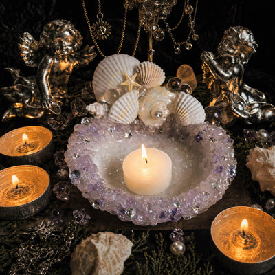 Siren’s Amethyst Handmade Purple Seashell Jewelry & Candle Holder - Handcrafted 1 PC