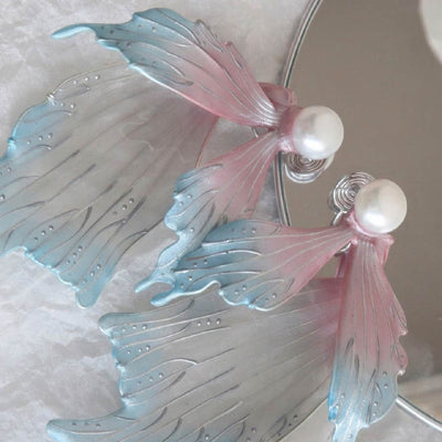 Aurora Pearl | Mermaid Tail & Fairy Wing Resin Earrings - Handcrafted 1 PC