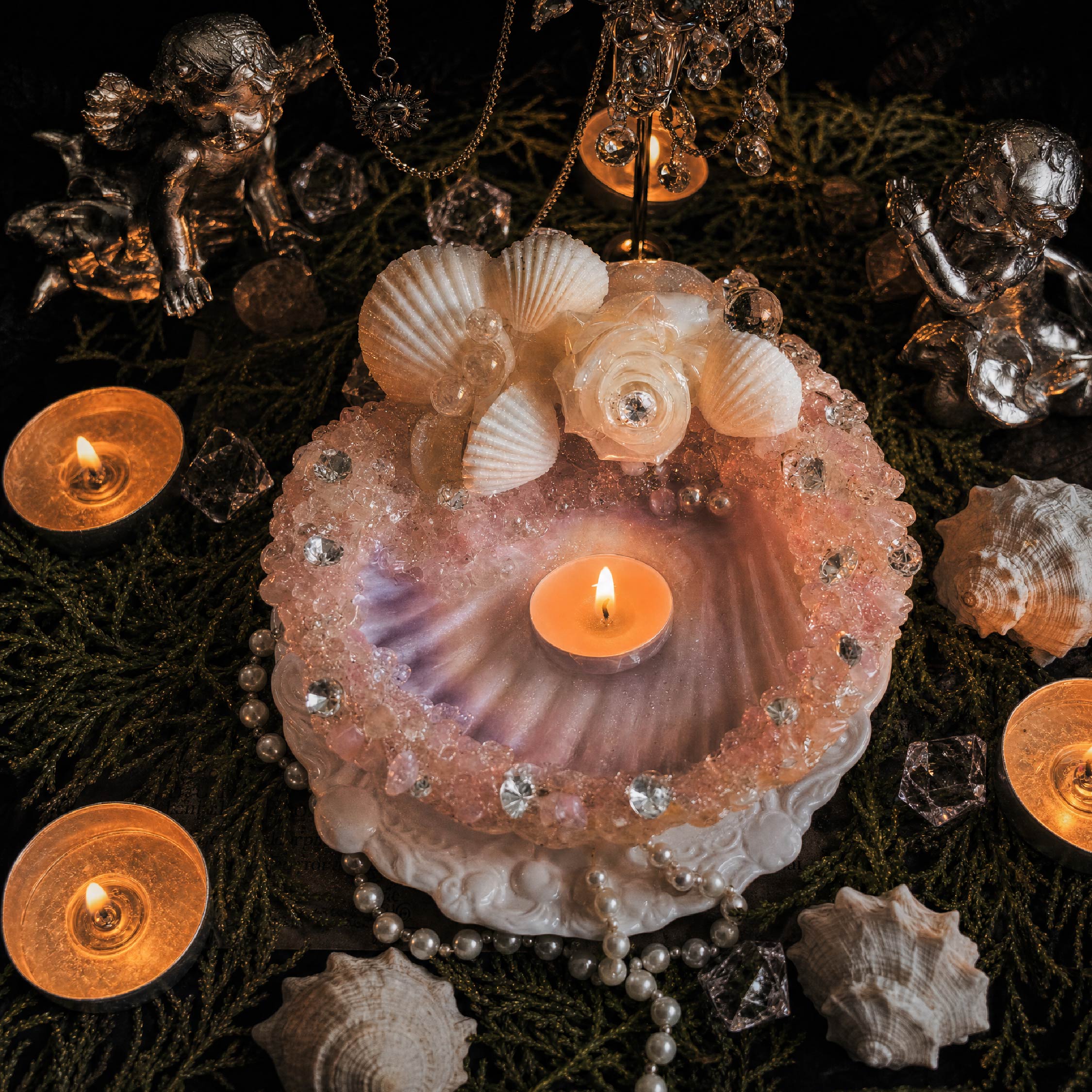 The Mermaid’s Blush Handmade Pink Seashell Jewelry & Candle Holder - Handcrafted 1 PC