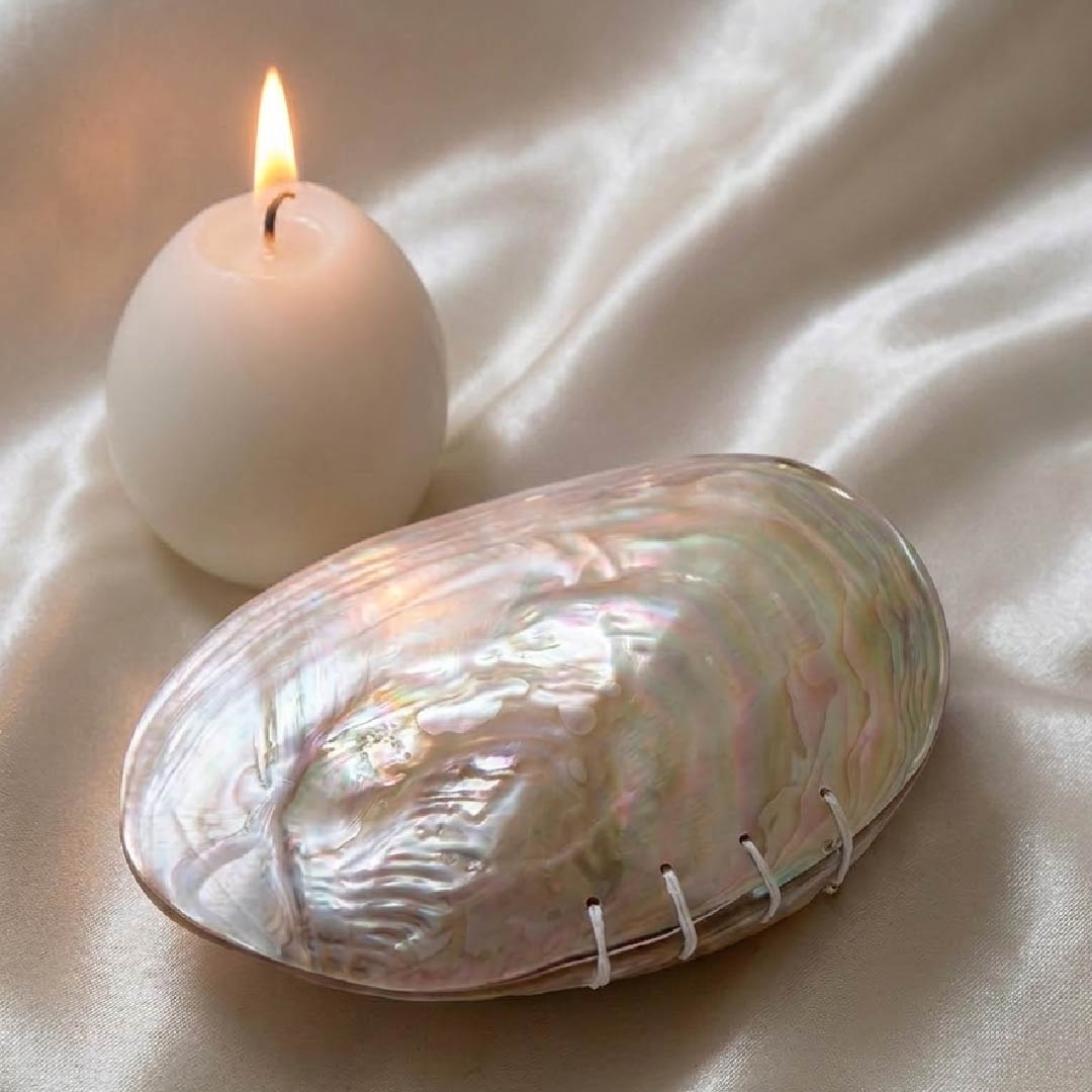 Luminous Tide | Lace Ribbon & Mother of Pearl Journal - Handcrafted 1 PC