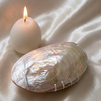 Luminous Tide | Lace Ribbon & Mother of Pearl Journal - Handcrafted 1 PC