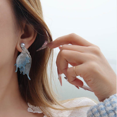 Glacial Whisper | Mermaid Tail & Fairy Wing Resin Earrings - Handcrafted 1 PC