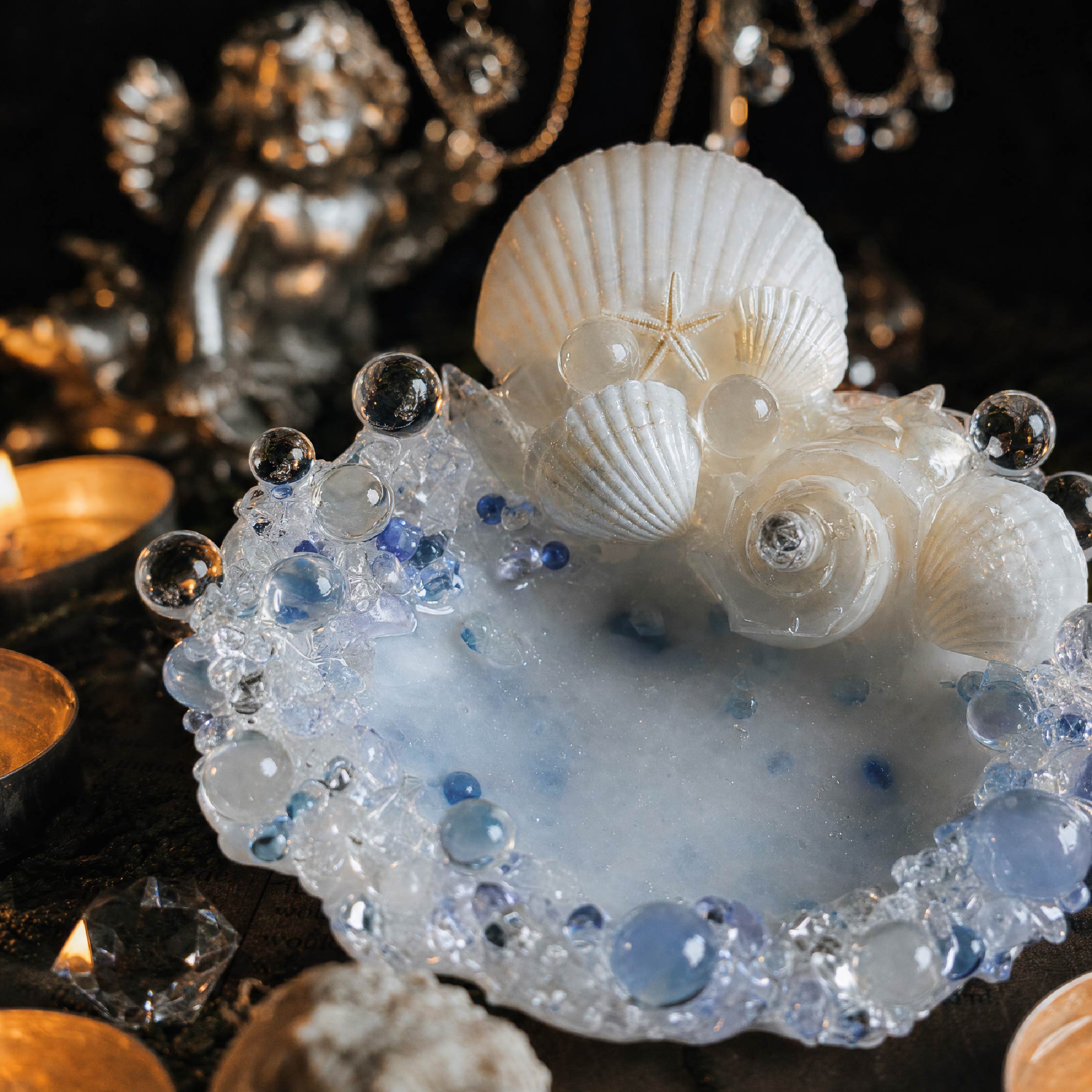 The Cobalt Abyss Handmade Blue Seashell Jewelry & Candle Holder - Handcrafted 1 PC