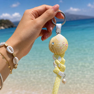Lemonade soda | Mother of Pearl Shell & Braided Ribbon Charm- Handcrafted 1 PC