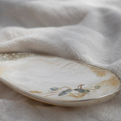 Lotus Symbol Symbol Giant Mother of Pearl Seashell Dish - Handcrafted 1 PC