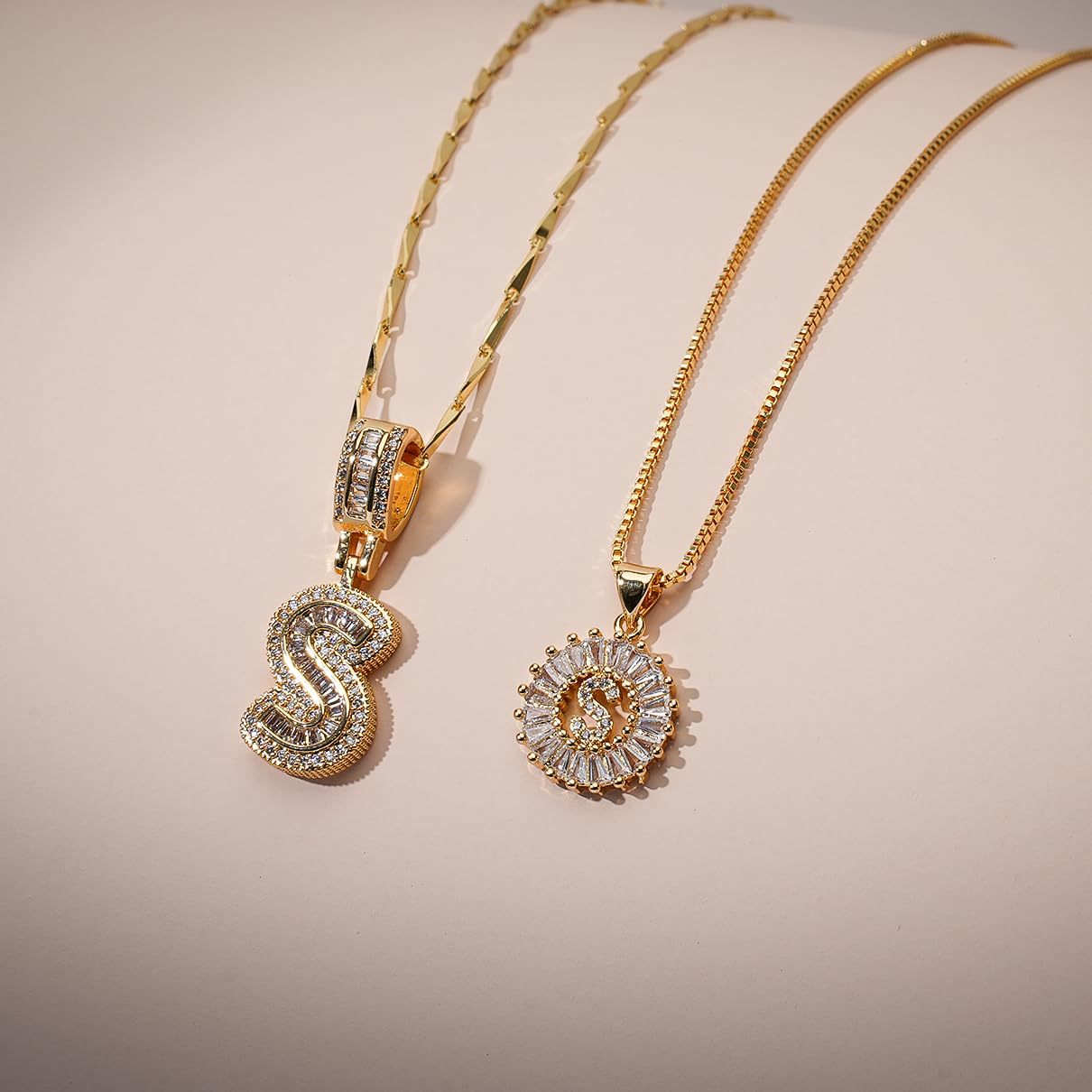 2pc 14k Diamond Letter Initial Necklaces
