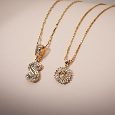 2pc 14k Diamond Letter Initial Necklaces