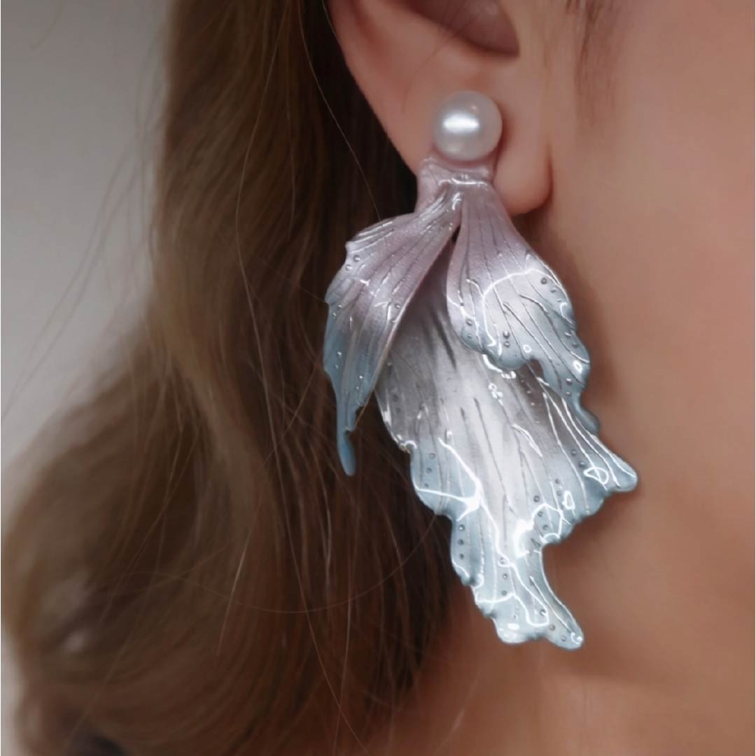 Aurora Pearl | Mermaid Tail & Fairy Wing Resin Earrings - Handcrafted 1 PC