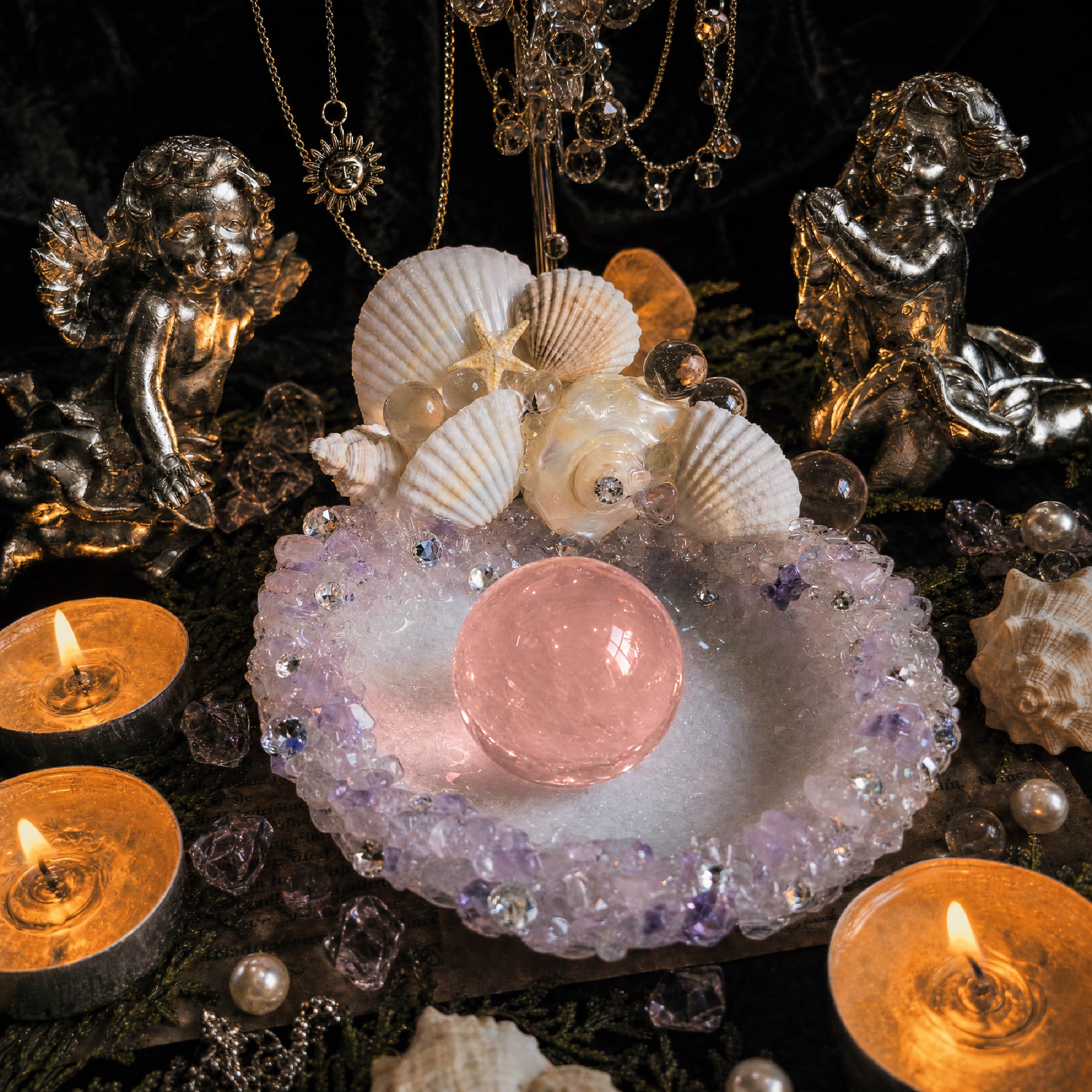 Siren’s Amethyst Handmade Purple Seashell Jewelry & Candle Holder - Handcrafted 1 PC