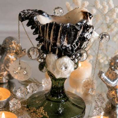 Nocturnal Tides: Artisanal Black Murex Shell Jewelry & Candle Holder - Handcrafted 1 PC