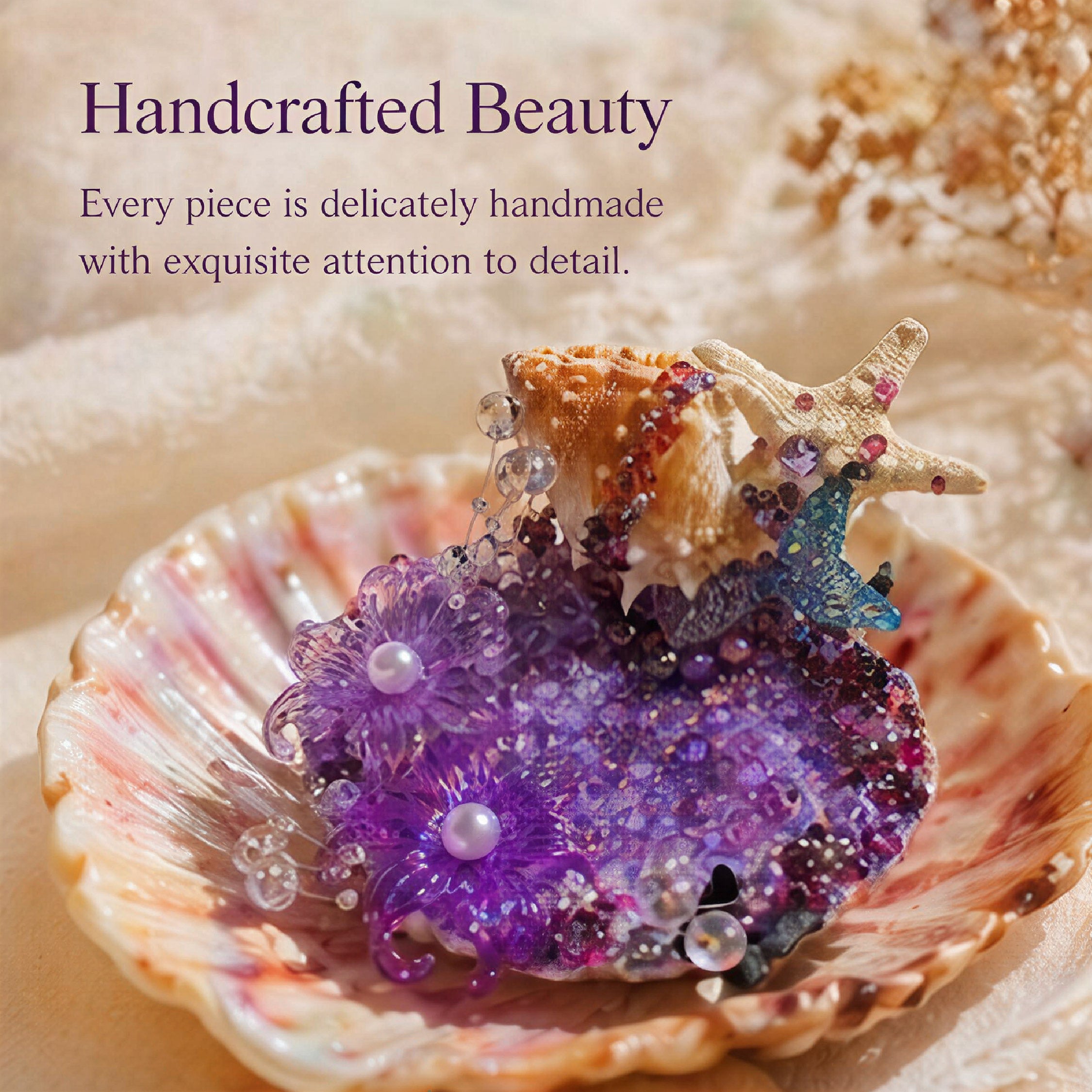 Conch & Violet Mermaid Jewelry Dish - Handcrafted 1 PC