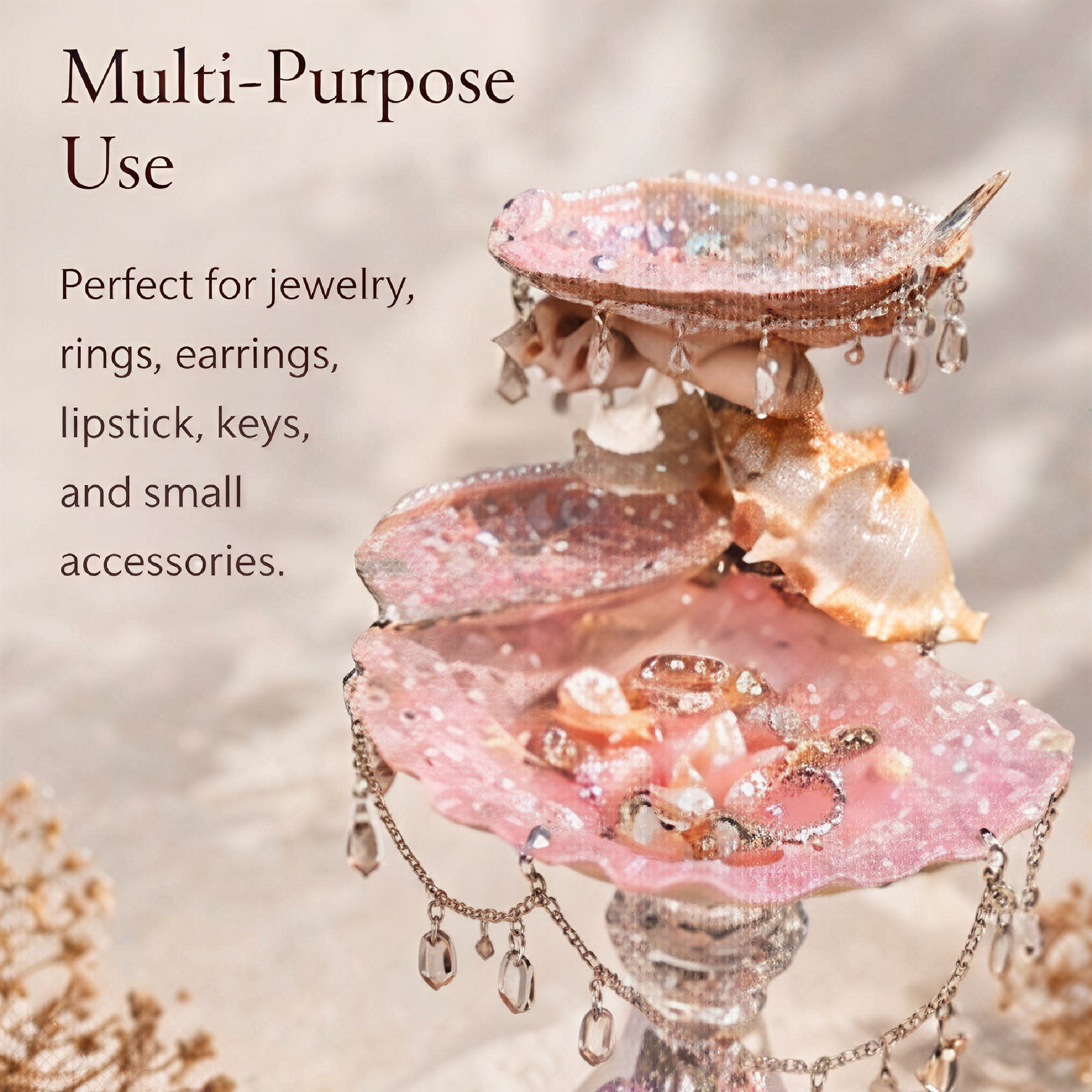 Sea Breeze Glittering Shell Mermaid Petite Double-Tier Jewelry Tray - Handcrafted 1 PC