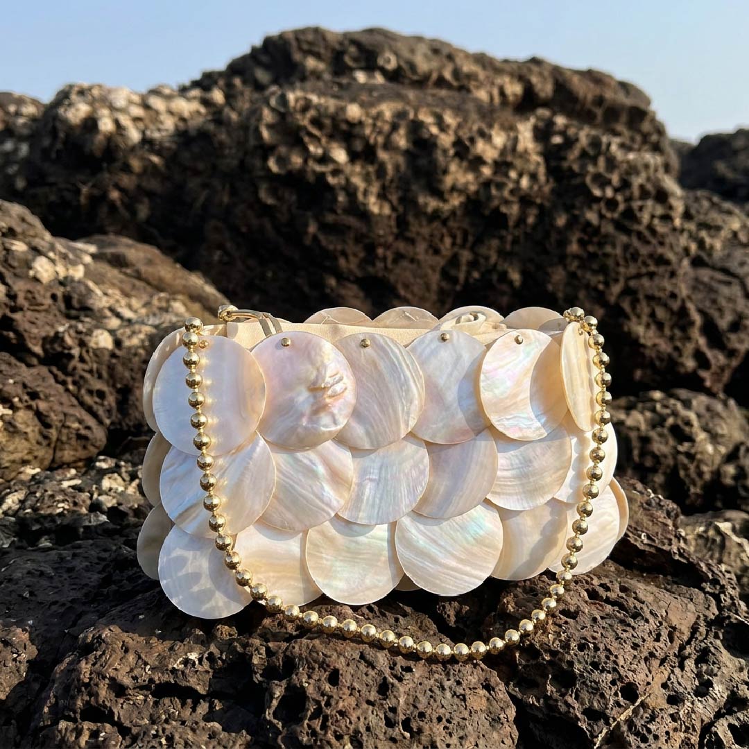 Horizontal Ivory Shell Payette Bag - Handcrafted 1 PC