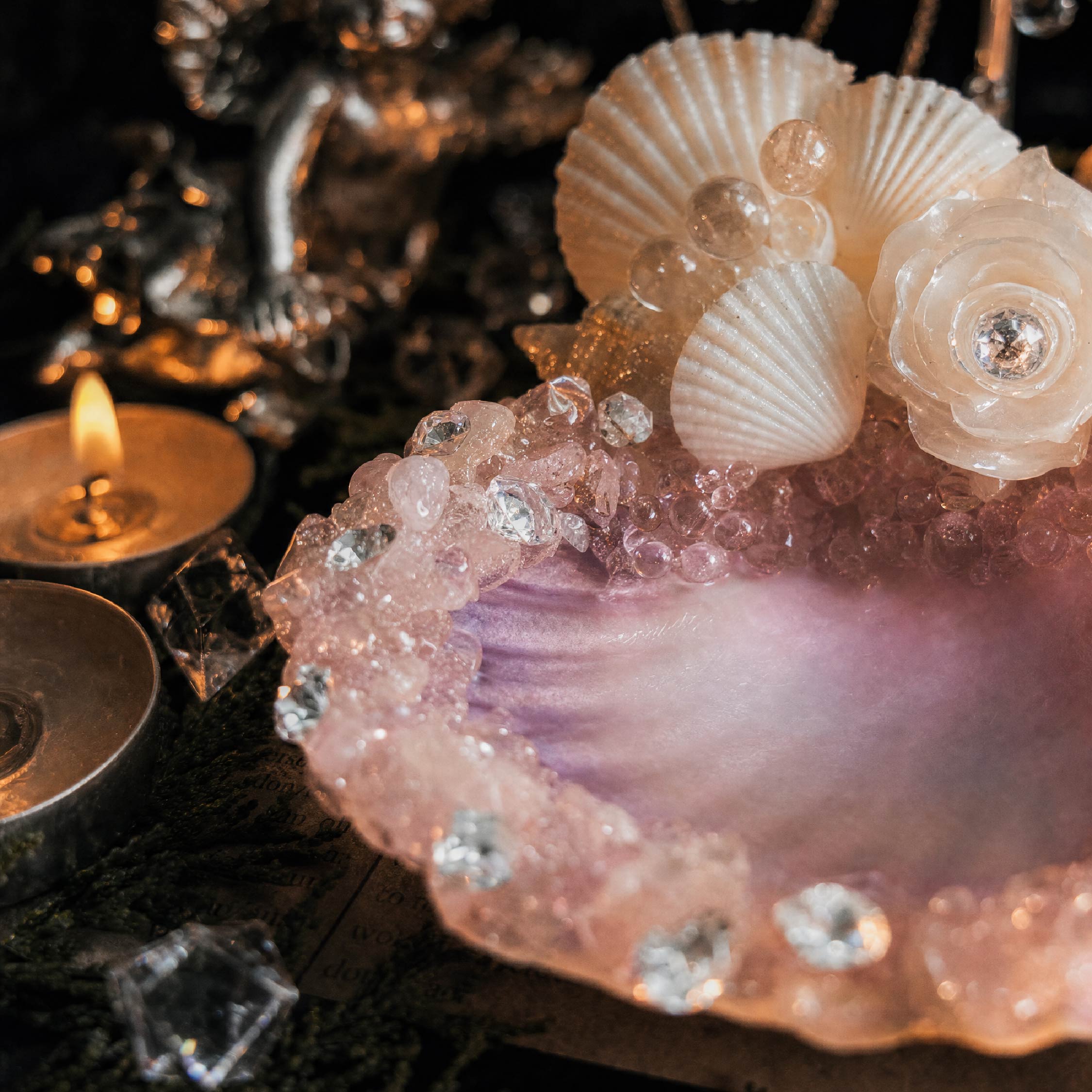 The Mermaid’s Blush Handmade Pink Seashell Jewelry & Candle Holder - Handcrafted 1 PC