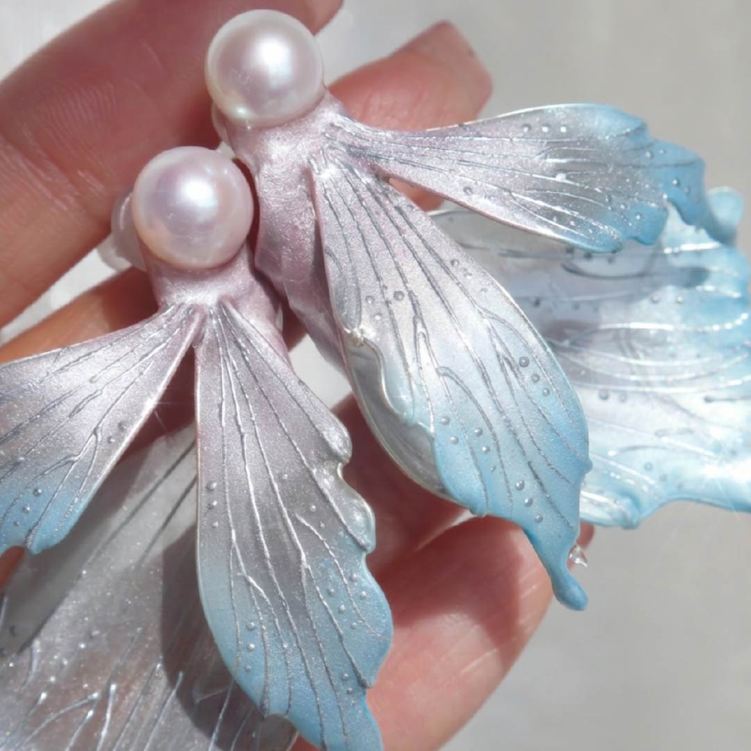 Aurora Pearl | Mermaid Tail & Fairy Wing Resin Earrings - Handcrafted 1 PC