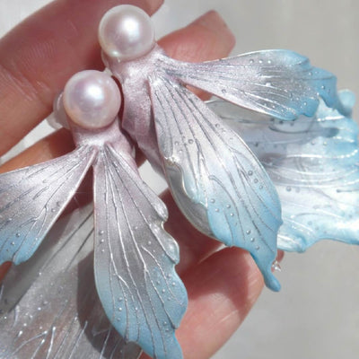 Aurora Pearl | Mermaid Tail & Fairy Wing Resin Earrings - Handcrafted 1 PC
