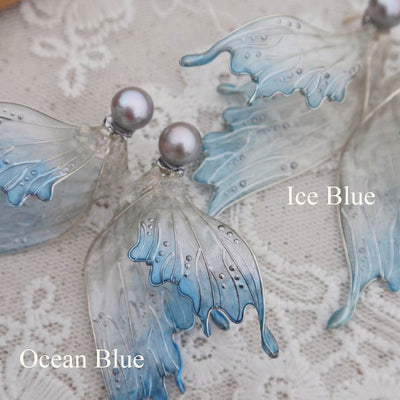 Glacial Whisper | Mermaid Tail & Fairy Wing Resin Earrings - Handcrafted 1 PC