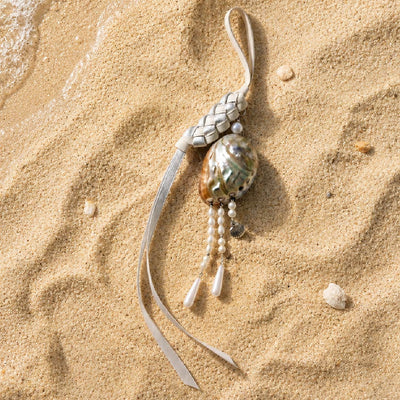 Io Iridescence | Red Abalone & Braided Ribbon Charm - Handcrafted 1 PC