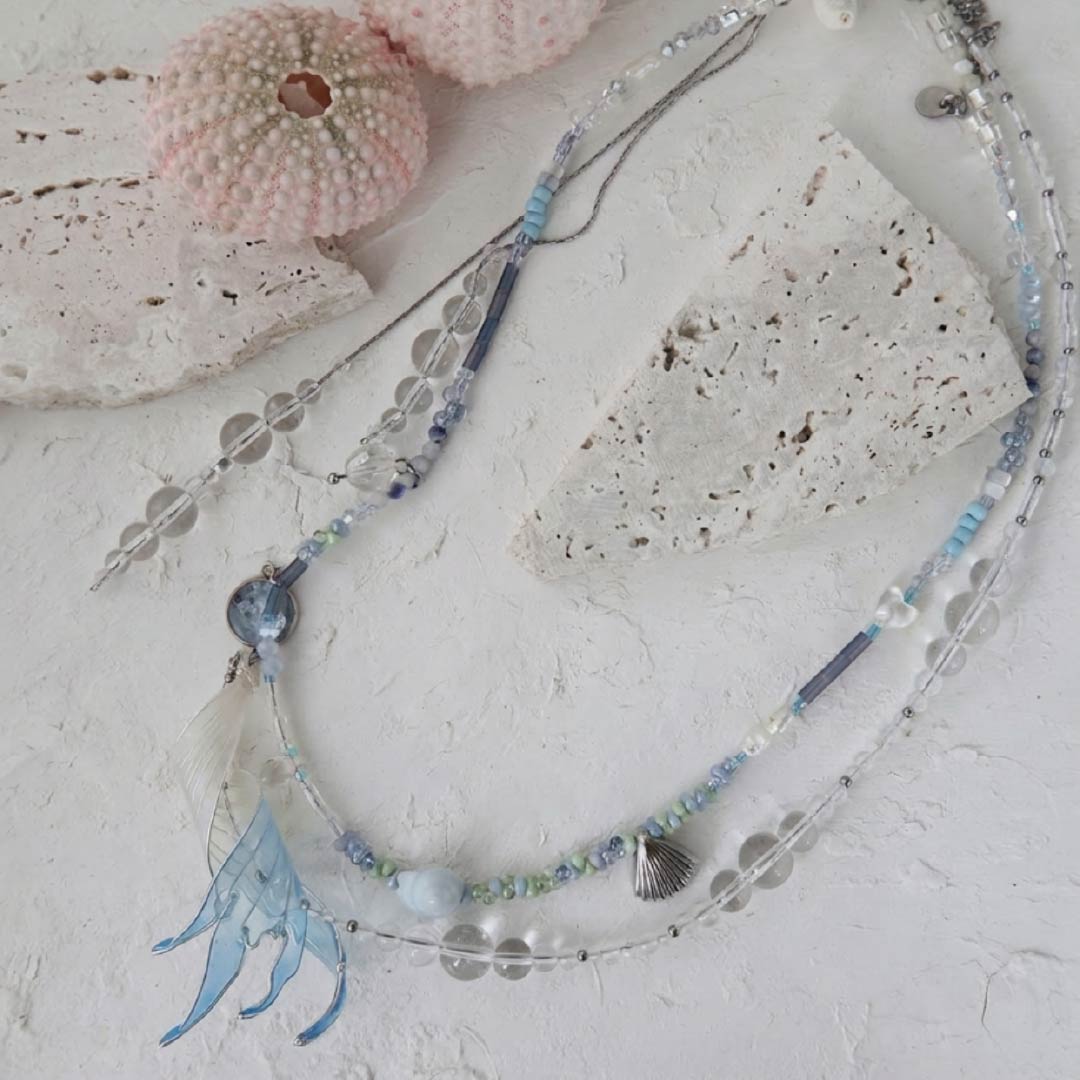 Mermaid’s Relic | Mermaid Tail & Fairy Wing Resin Double-Layer Necklace - Handcrafted 1 PC