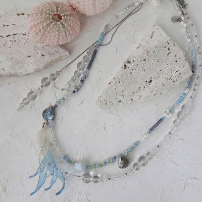 Mermaid’s Relic | Mermaid Tail & Fairy Wing Resin Double-Layer Necklace - Handcrafted 1 PC