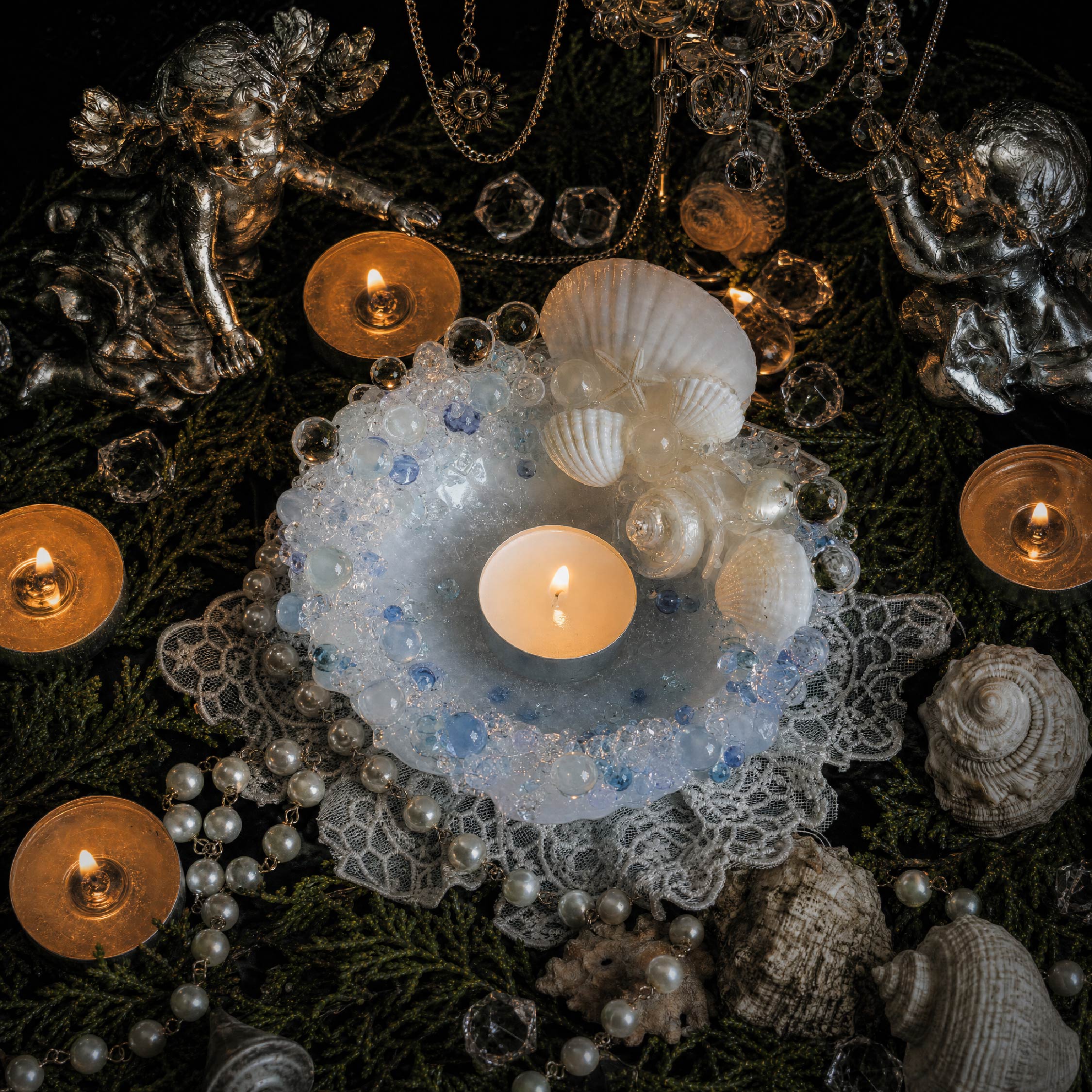 The Cobalt Abyss Handmade Blue Seashell Jewelry & Candle Holder - Handcrafted 1 PC