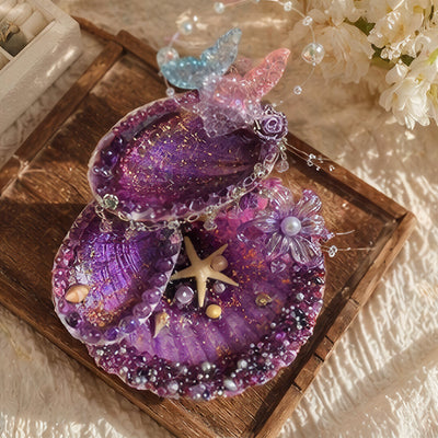 Lavender Shimmer Mermaid Petite 3-Tier Jewelry Tray - Handcrafted 1 PC
