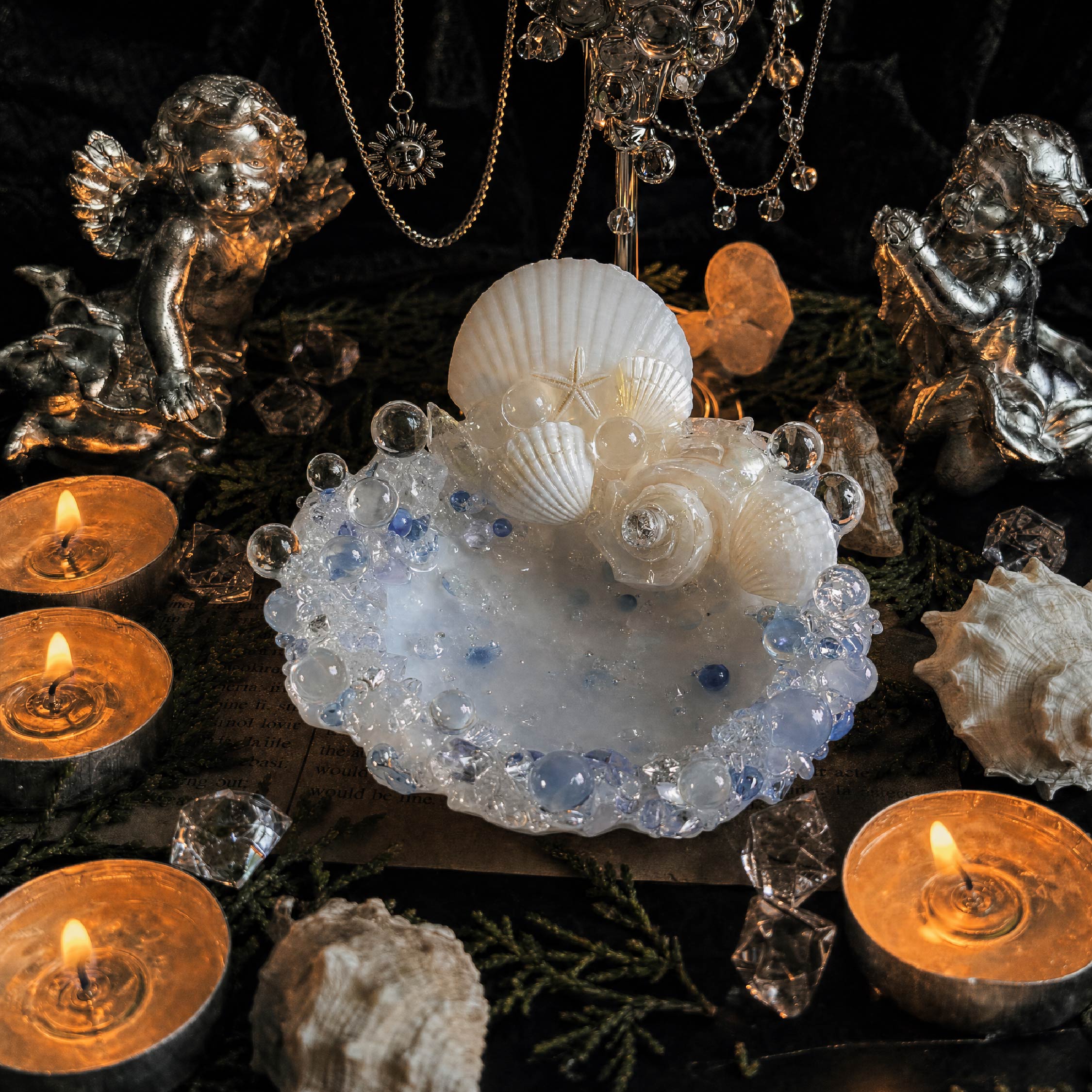 The Cobalt Abyss Handmade Blue Seashell Jewelry & Candle Holder - Handcrafted 1 PC