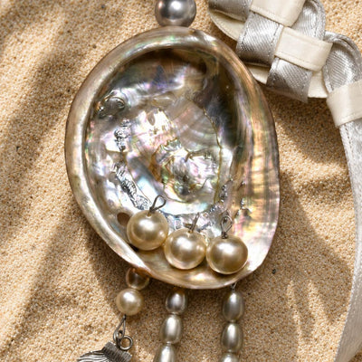 Io Iridescence | Red Abalone & Braided Ribbon Charm - Handcrafted 1 PC