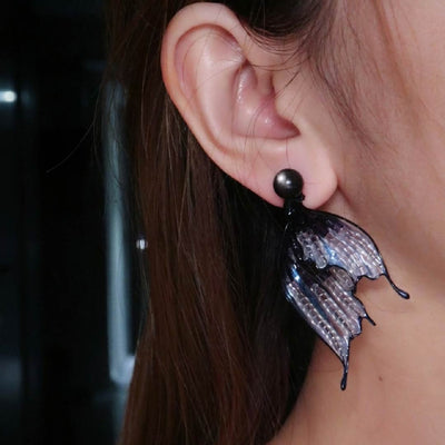 Oriental Ink Tide | Mermaid Tail & Fairy Wing Resin Earrings - Handcrafted 1 PC