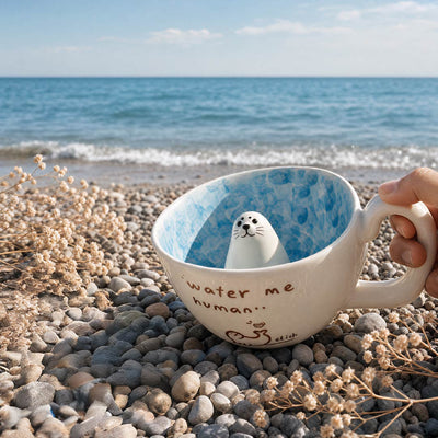 Hidden Seal Inside Ceramic Mug & Coffee Cup - Handcrafted 1 PC