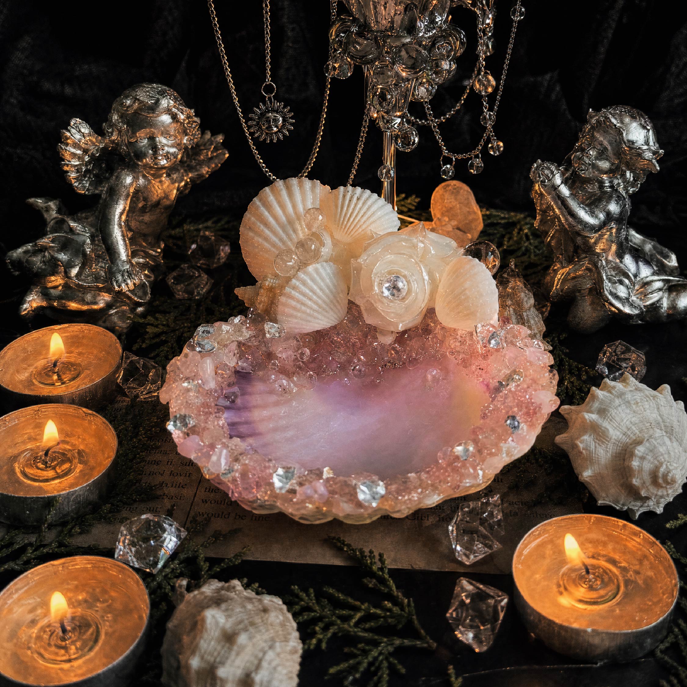 The Mermaid’s Blush Handmade Pink Seashell Jewelry & Candle Holder - Handcrafted 1 PC