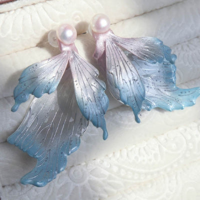Aurora Pearl | Mermaid Tail & Fairy Wing Resin Earrings - Handcrafted 1 PC